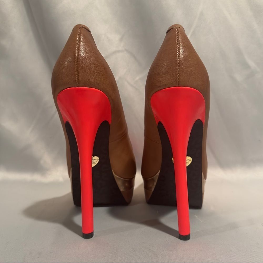 Vintage Betsey Johnson Leather Pumps Orange Beige Gold Platform Heels Size 9 - Picture 4 of 6